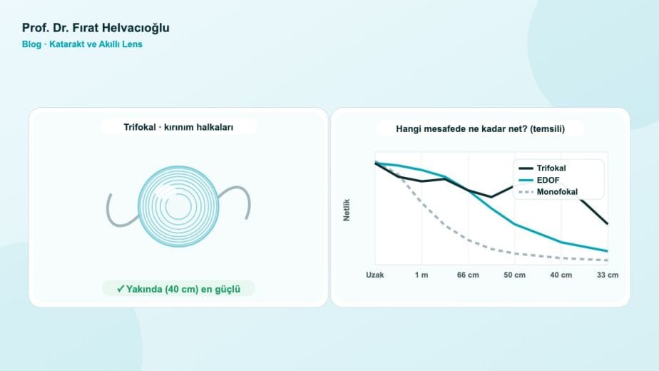 Trifokal lens yapısı ve trifokal–EDOF lenslerin mesafeye göre netlik eğrisi – Prof. Dr. Fırat Helvacıoğlu
