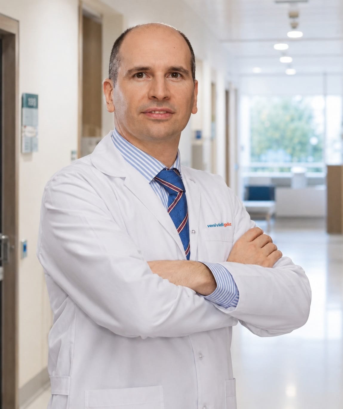 Prof. Dr. Fırat Helvacıoğlu klinik koridorunda – Veni Vidi Göz Caddebostan, Kadıköy İstanbul göz doktoru